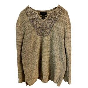 Express Tunic Heavy Weave XL Tan/Brown Aztec Design Front 100% Cotton HOBO